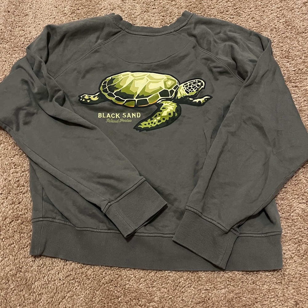 Kona Brewing Black Sand Olive Green Turtle Graphic Sweatshirt
